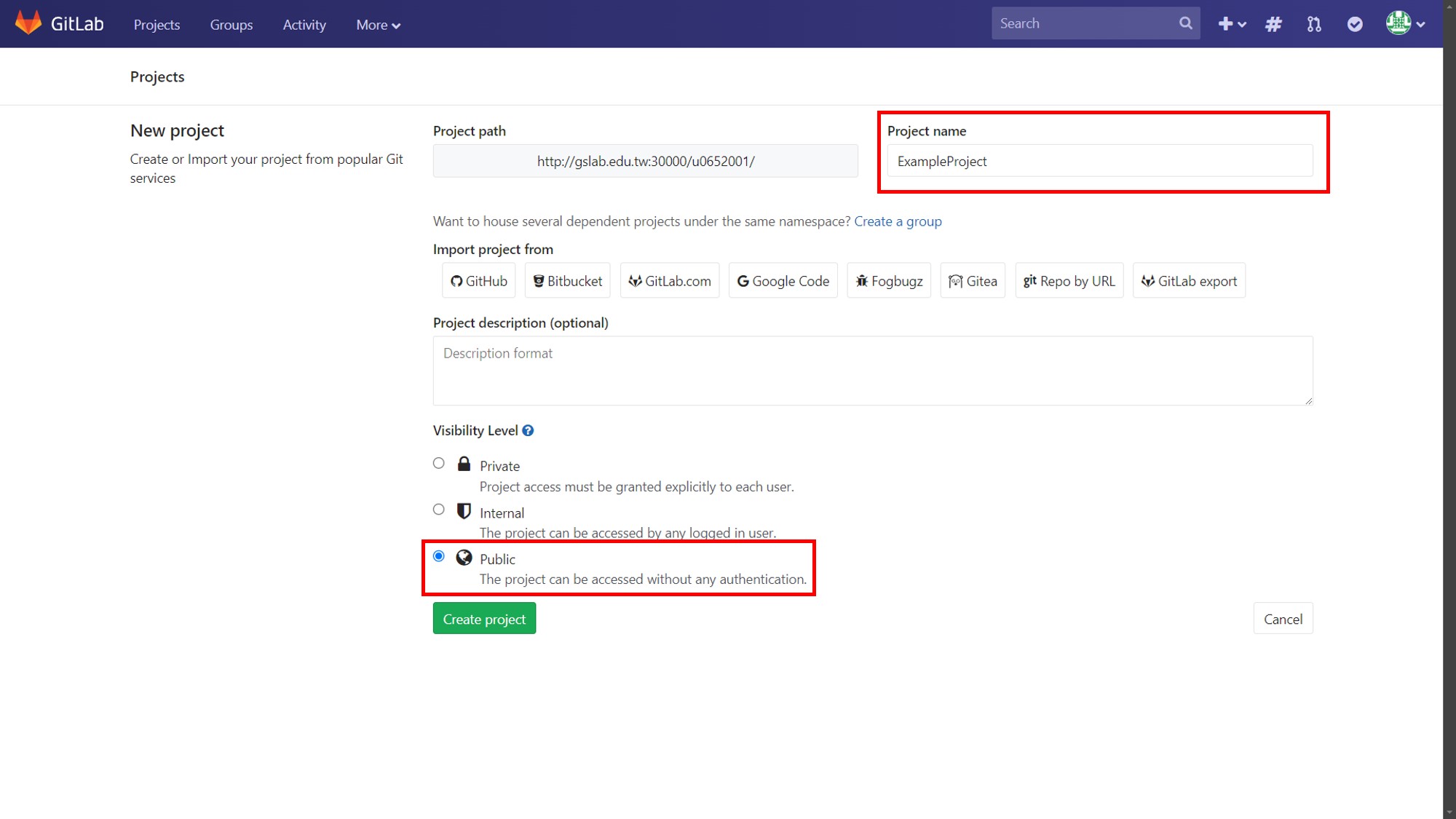 create gitlab project-1